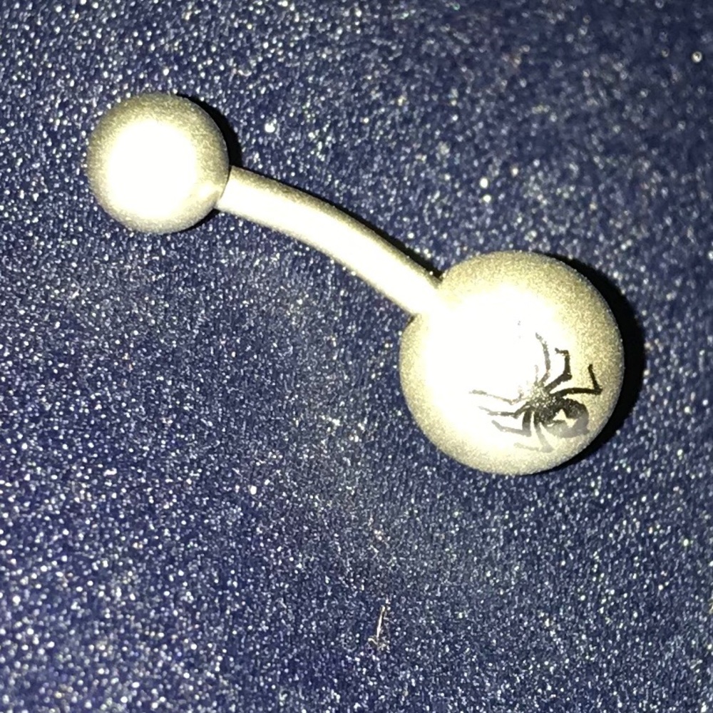 NWOT Surgical steel black widow spider belly ring
